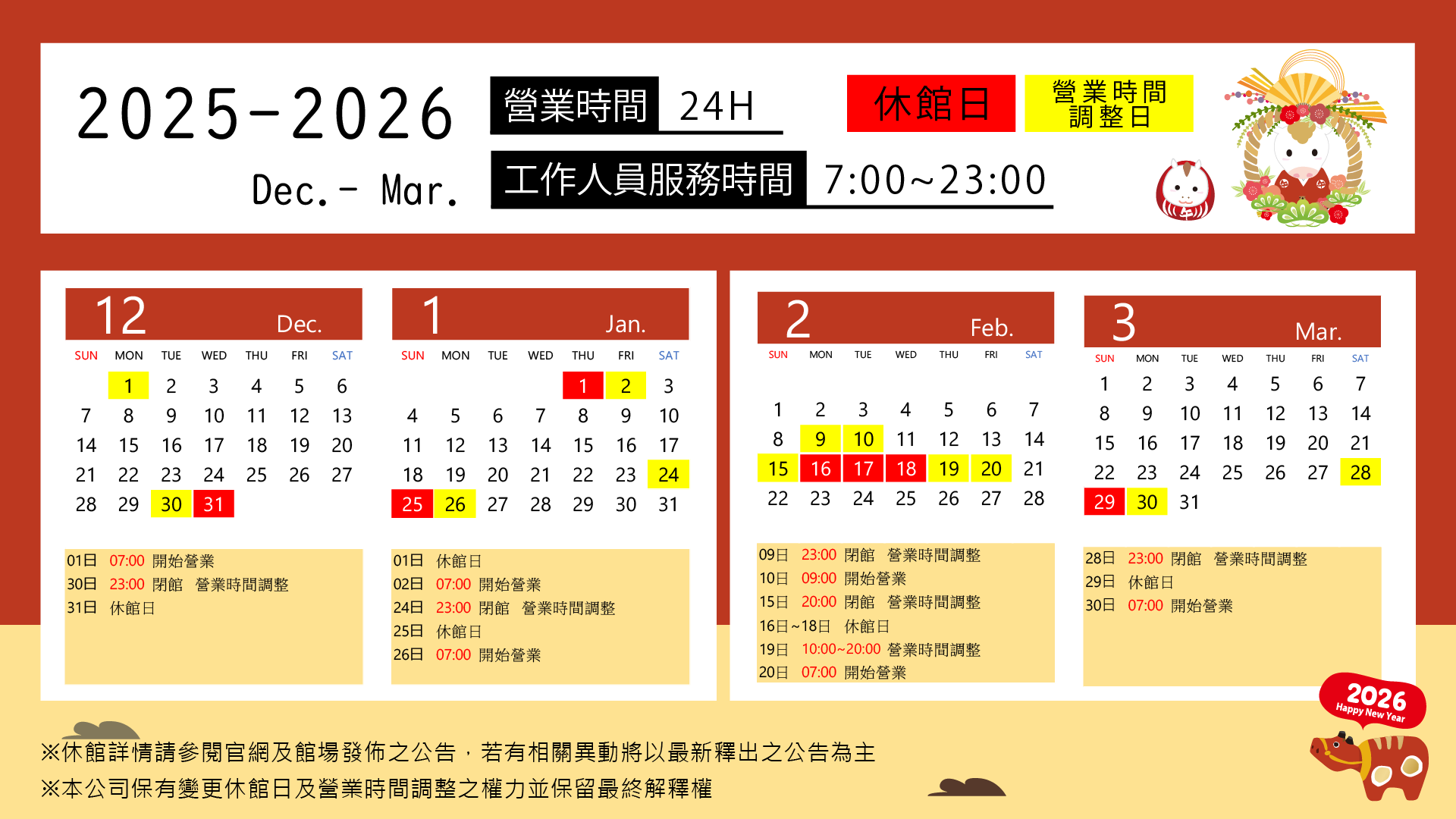 【場館資訊】- 定期設備養護_12.1.2.3月休館公告